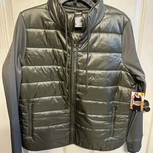 Avia Green Puffer Jacket with Quilted Design and Stand-Up Collar